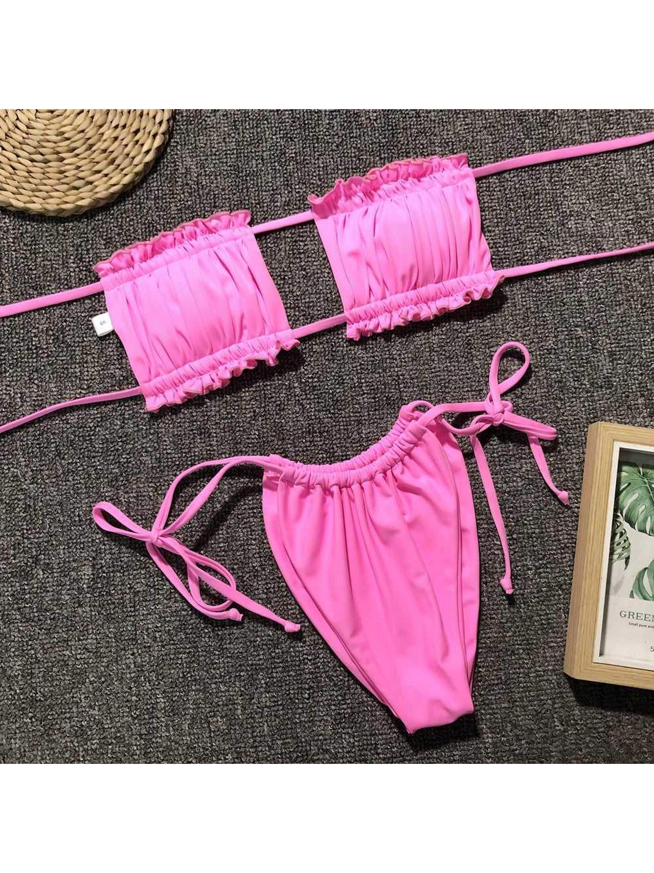 Frill Trim Ruched Bikini Set -- 