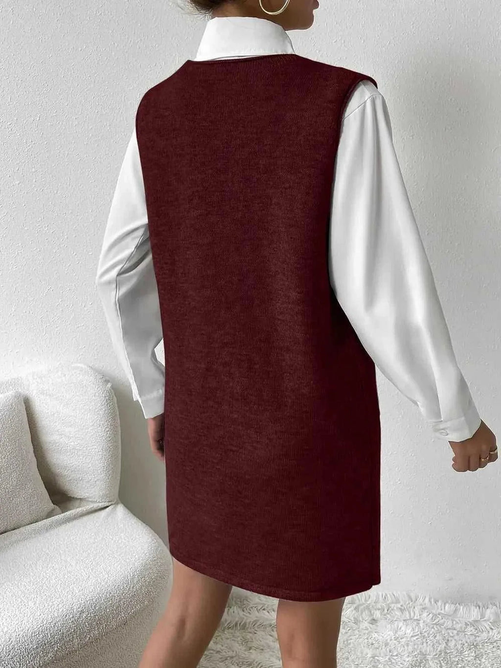 V-Neck Sleeveless Sweater Dress with Pockets -- 