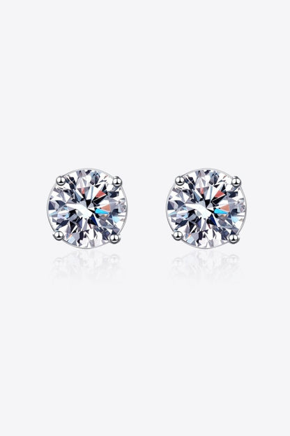 2 Carat Moissanite Rhodium - Plated Stud Earrings - Hopeford Streams