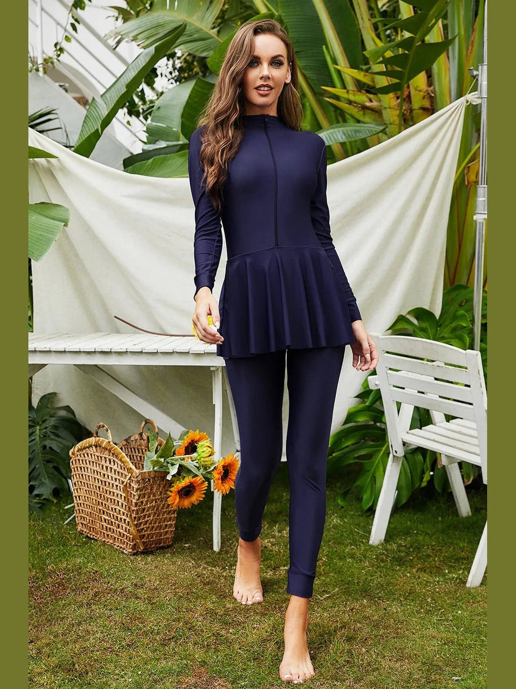Mock Neck Long Sleeve One-Piece Swimwear