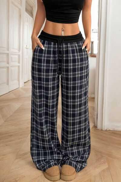 Plaid Wide Leg Pants -- 
