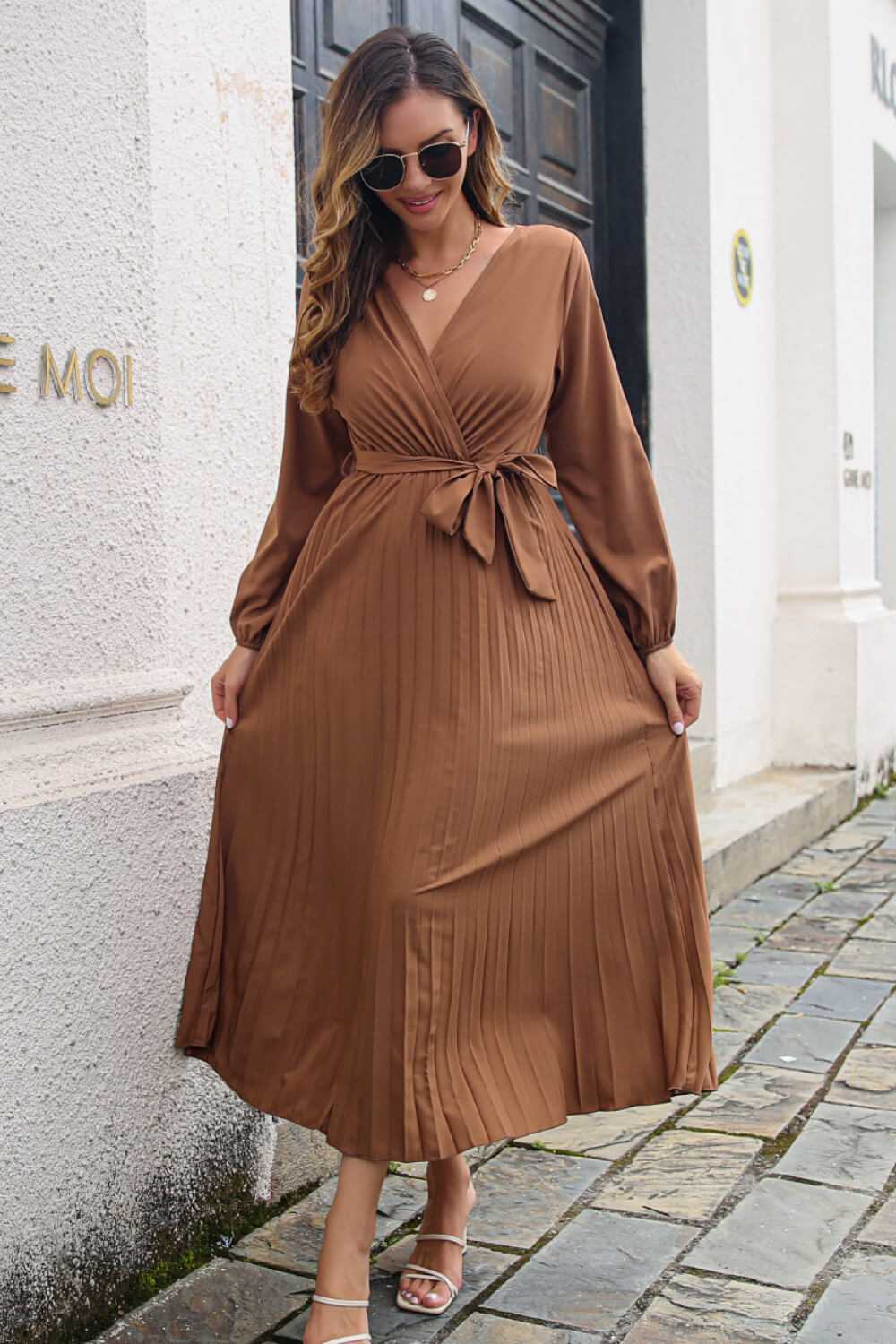Pleated Long Sleeve Surplice Maxi Dress - product_type from hopeford-streams.myshopify.com