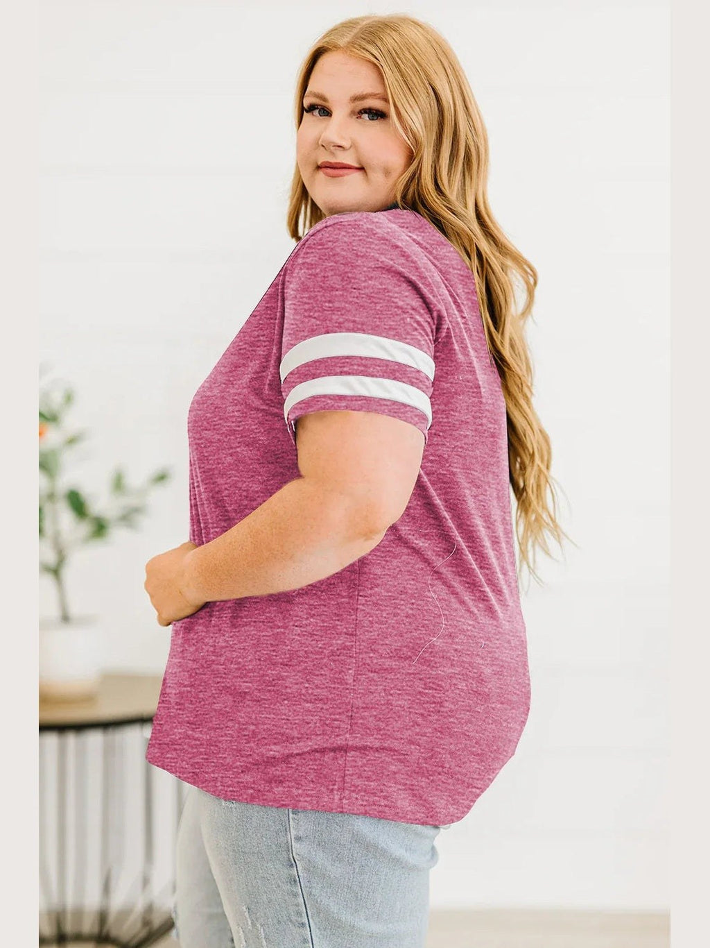 Plus Size Striped V-Neck Tee Shirt -- 