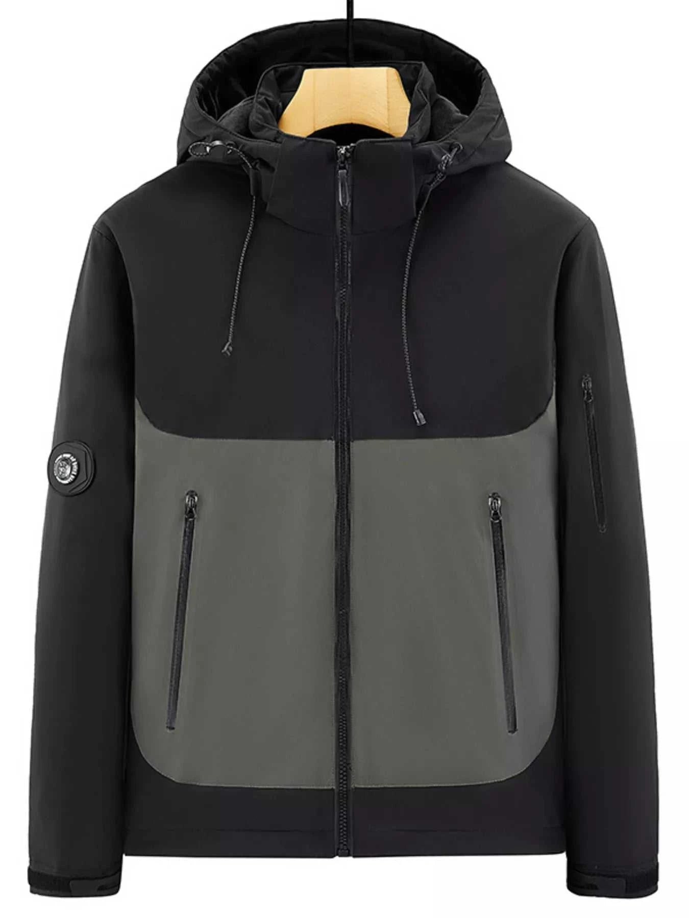 Men's Plus Size Hooded Color Block Windproof Jacket