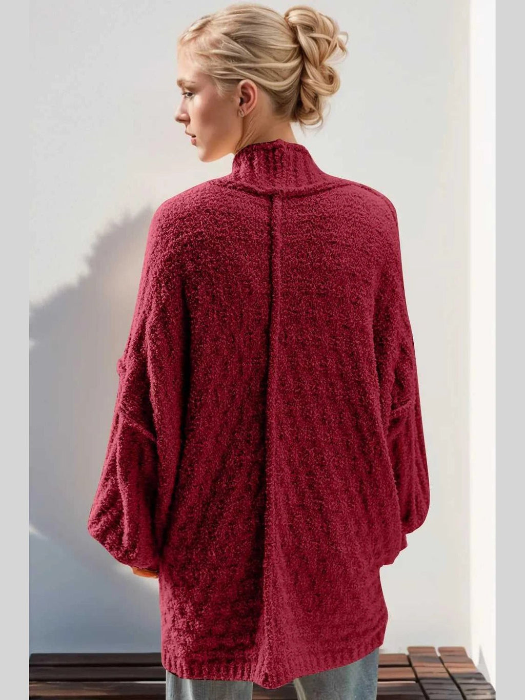 Double Take Full Size Open Front Long Sleeve Cardigan -- 