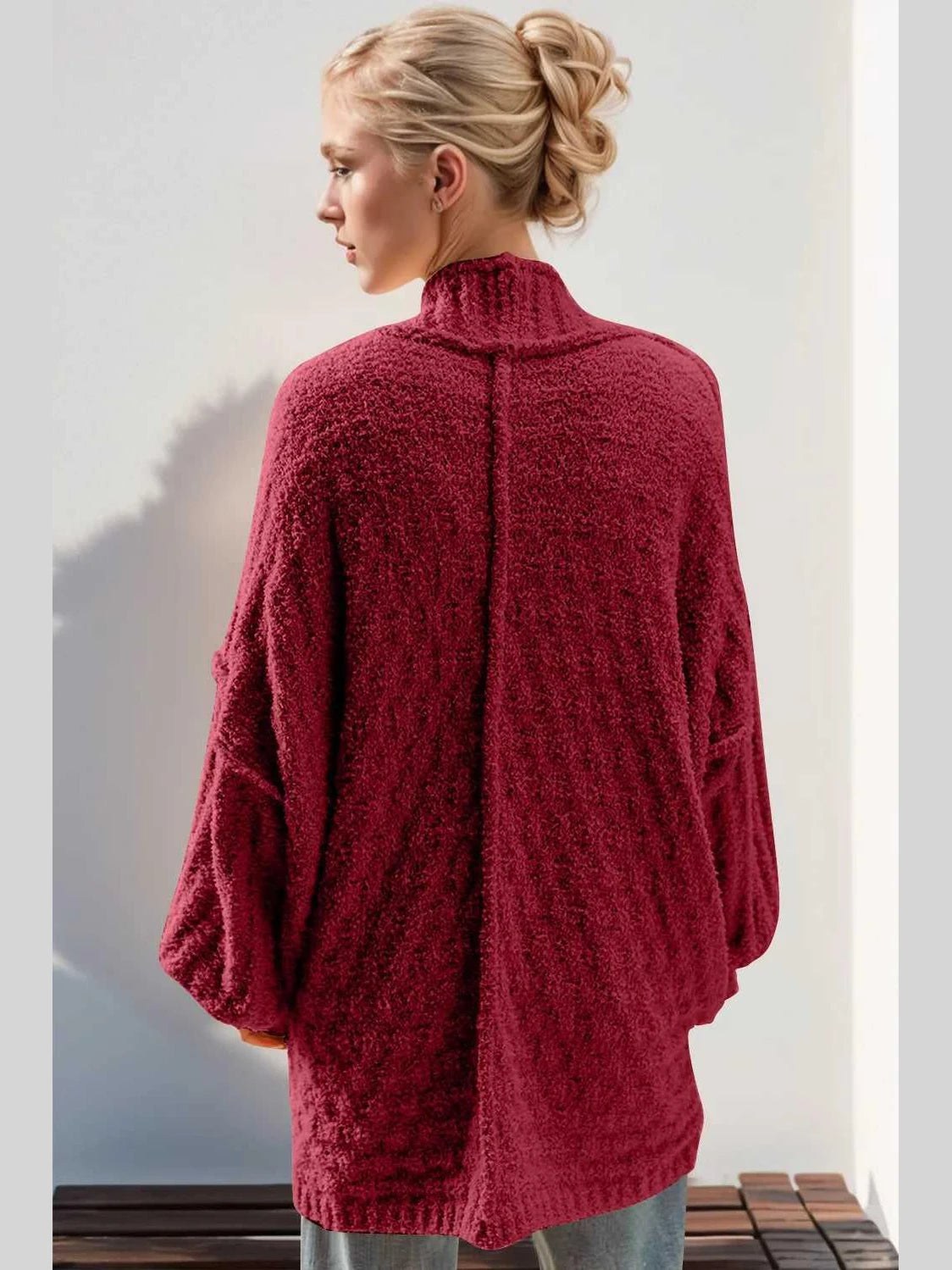 Double Take Full Size Open Front Long Sleeve Cardigan -- 