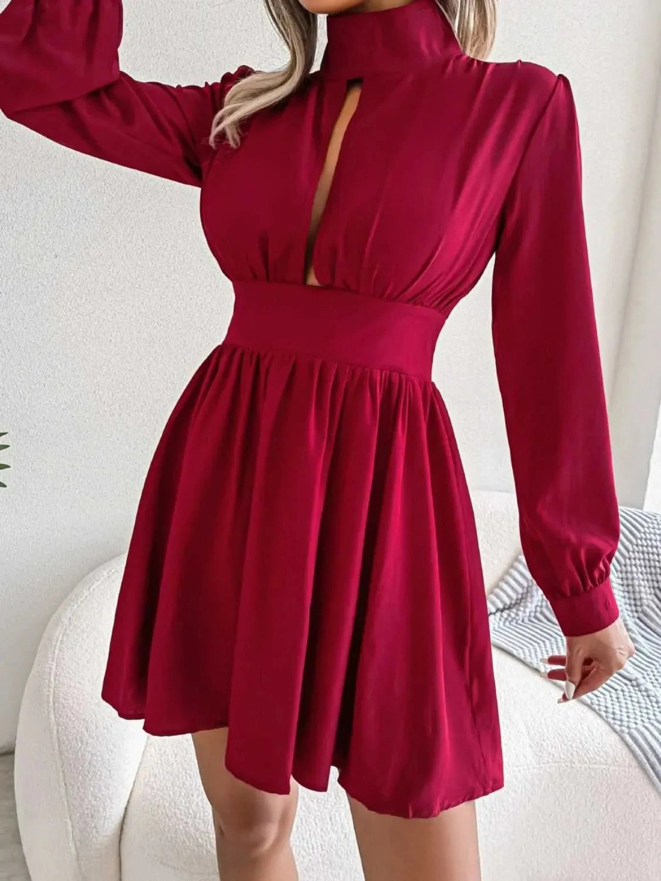 Cutout Turtleneck A-Line Mini Dress -- 