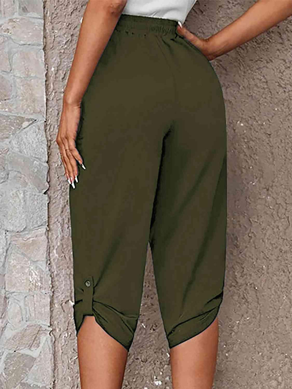 Full Size Roll-Tab Capris Pants -- 