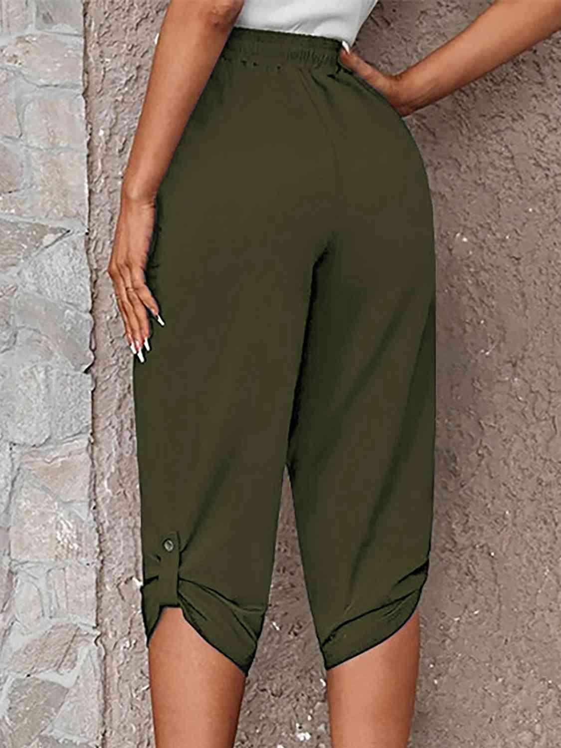 Full Size Roll-Tab Capris Pants -- 