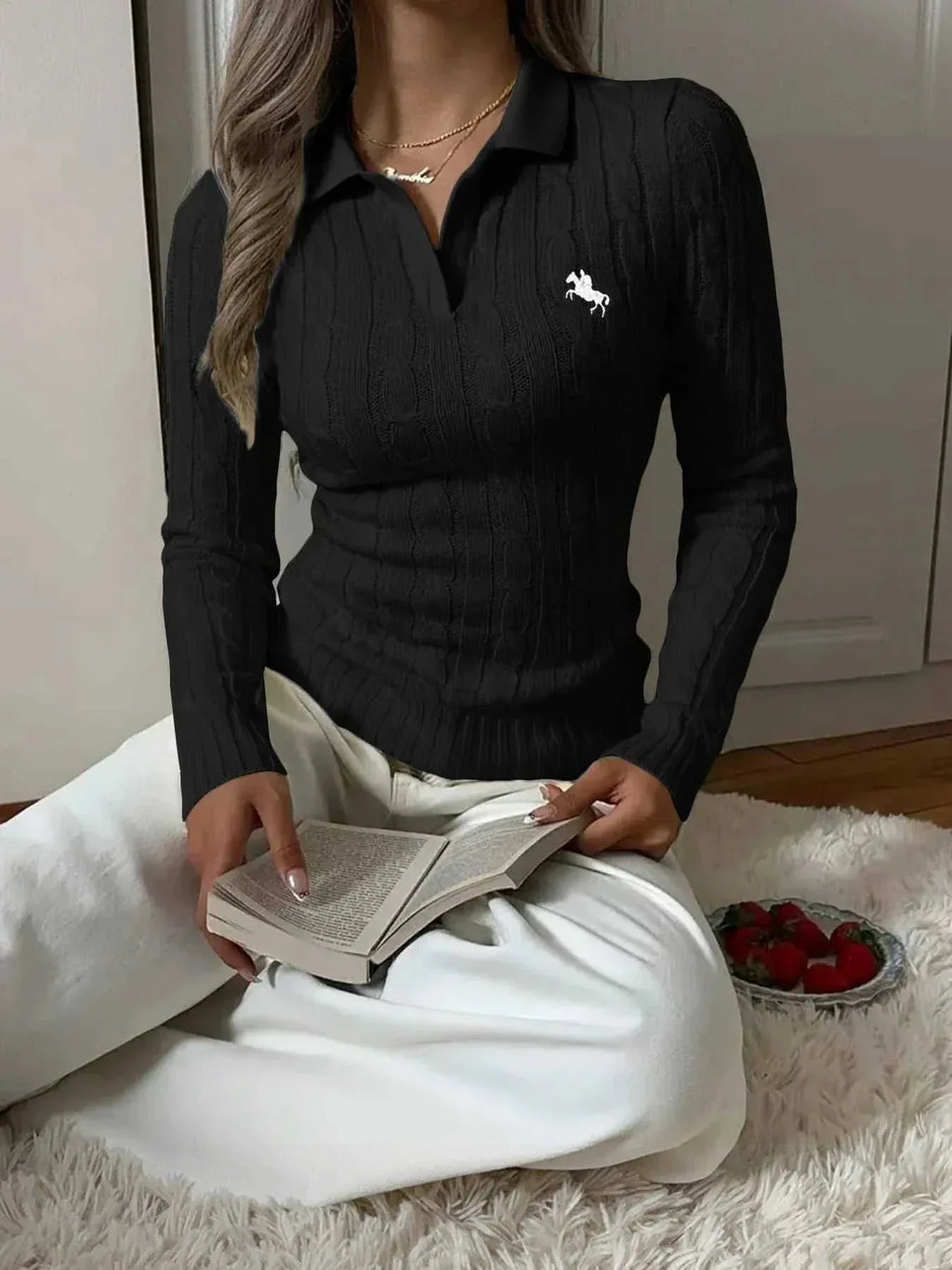 Cable Knit Long Sleeve Sweater -- 