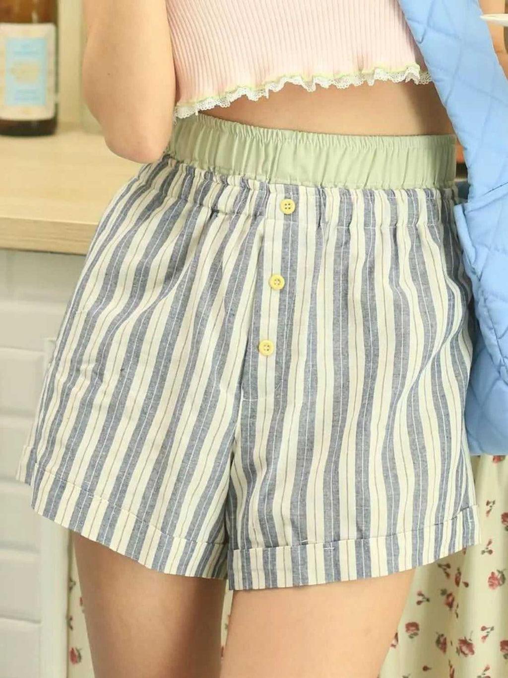 Striped Elastic Waist Shorts