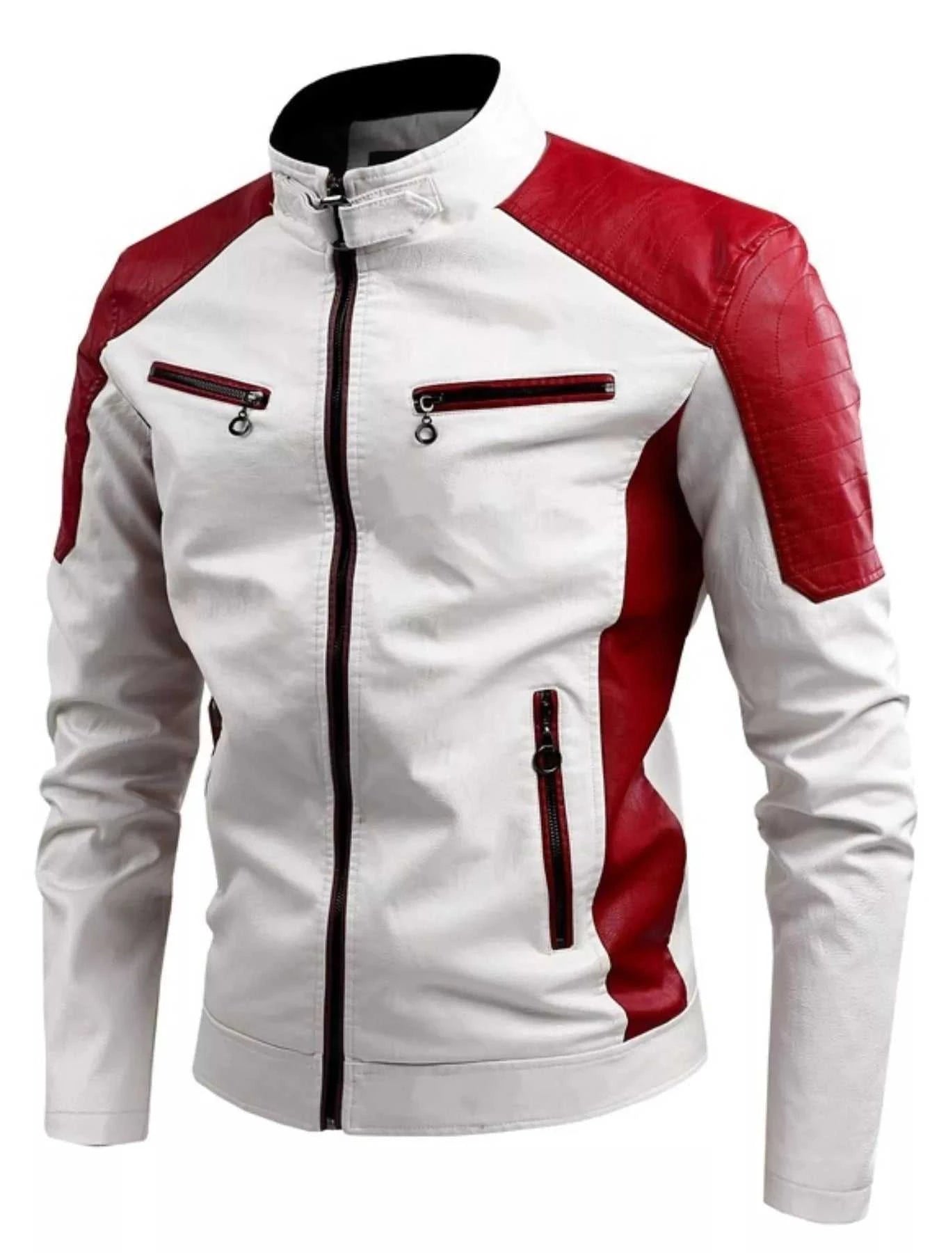 Men's Plus Size Two-Tone Slim Fit Motorcycle Leather Jacket