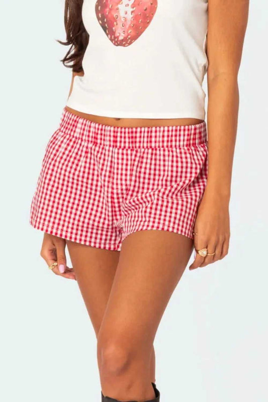 Plaid Elastic Waist Shorts