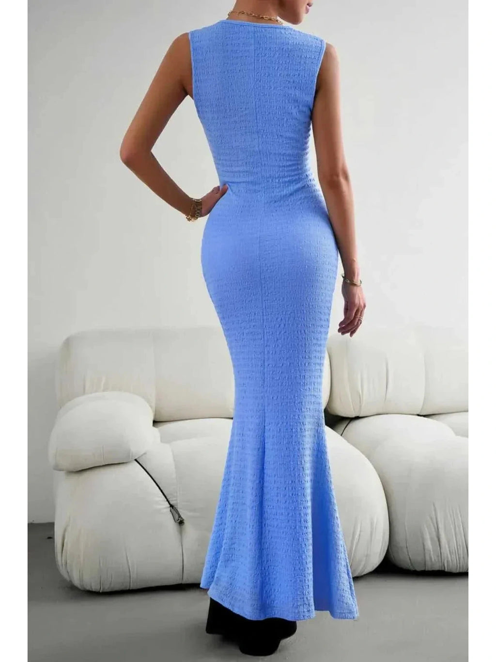 Devine Round Neck Sleeveless Maxi Fishtail Dress -- 