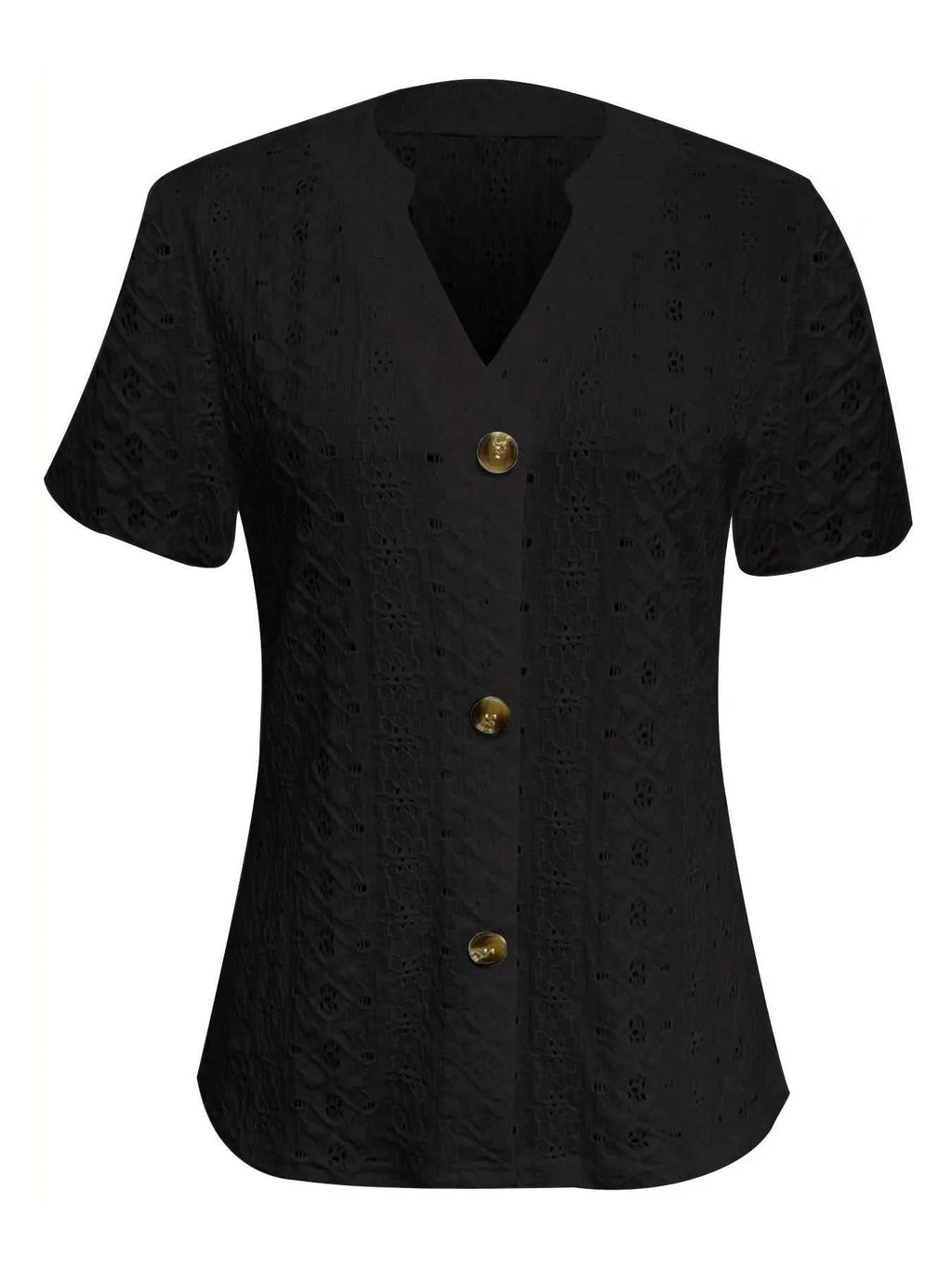 Openwork Notched Short Sleeve Top