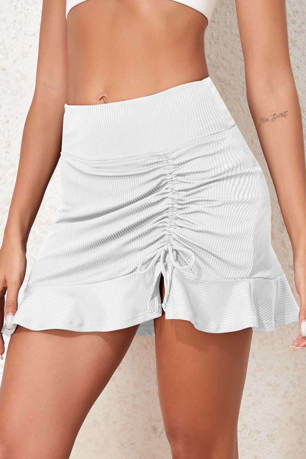 Ruched Elastic Waist Swim Skirt -- 