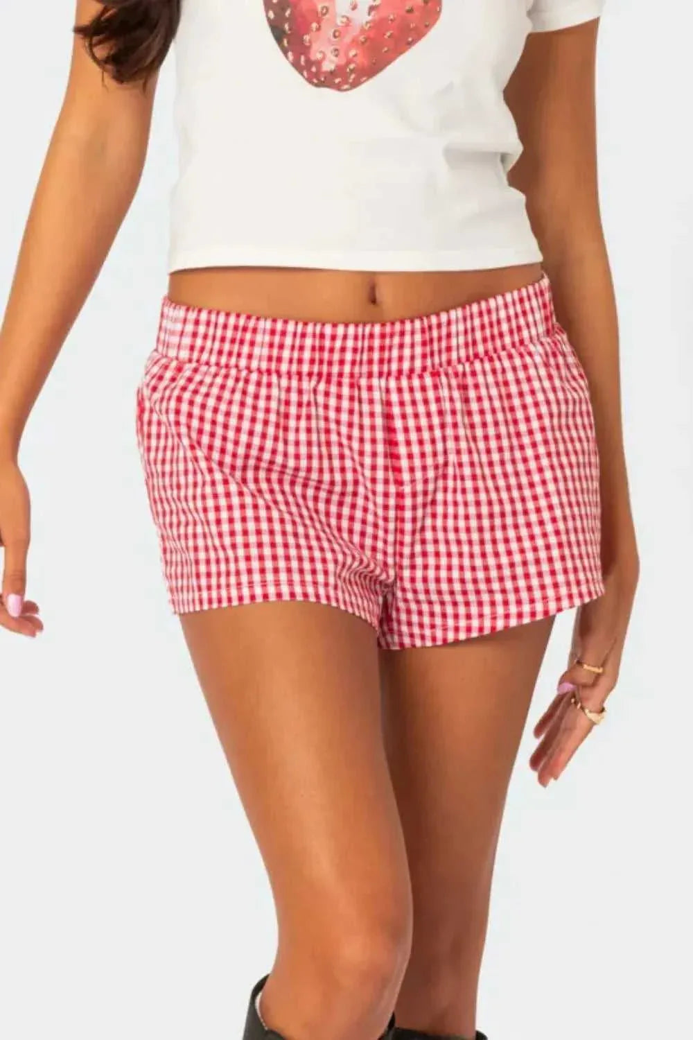 Plaid Elastic Waist Shorts -- 