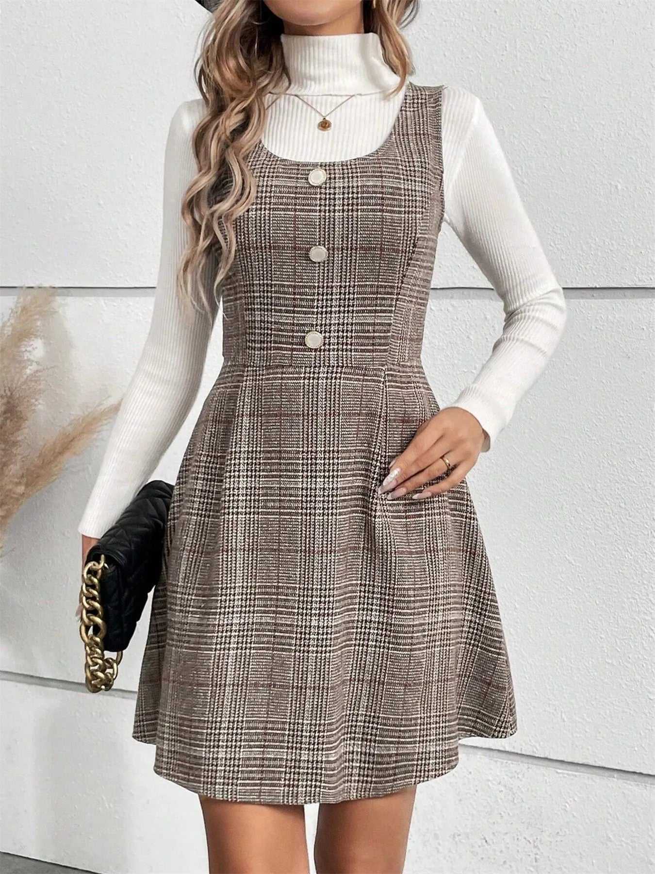 Plaid Wide Strap Mini Dress