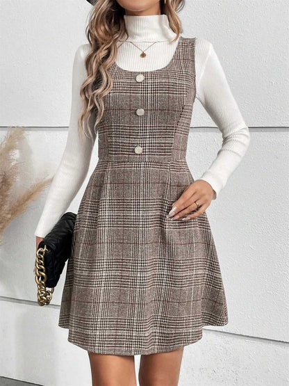 Plaid Wide Strap Mini Dress