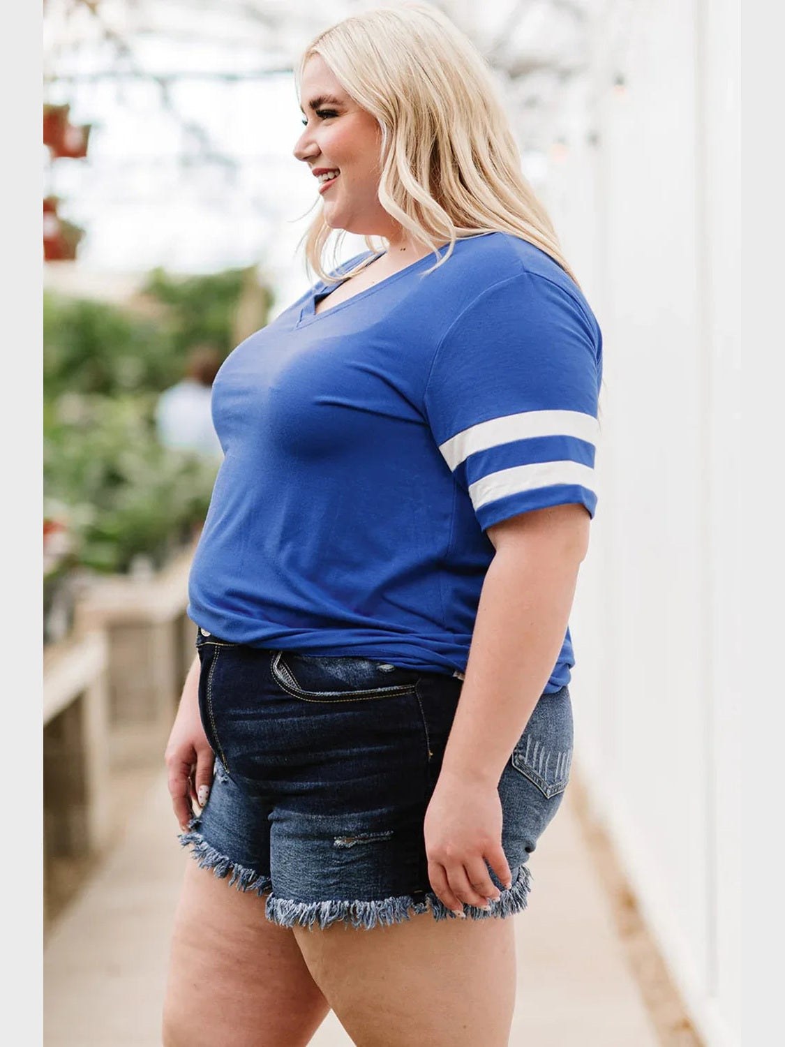 Plus Size Striped V-Neck Tee Shirt -- 
