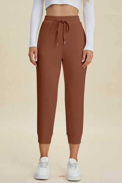 Basic Bae Full Size Air Scuba Drawstring High Waist Cropped Pants -- 