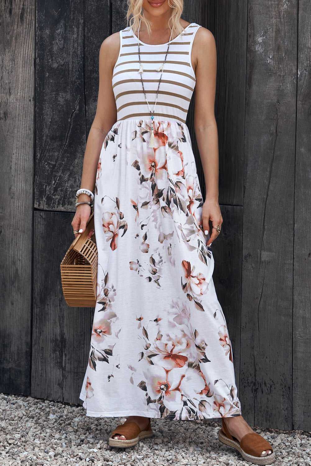 Striped Floral Round Neck Sleeveless Maxi Dress - product_type from hopeford-streams.myshopify.com