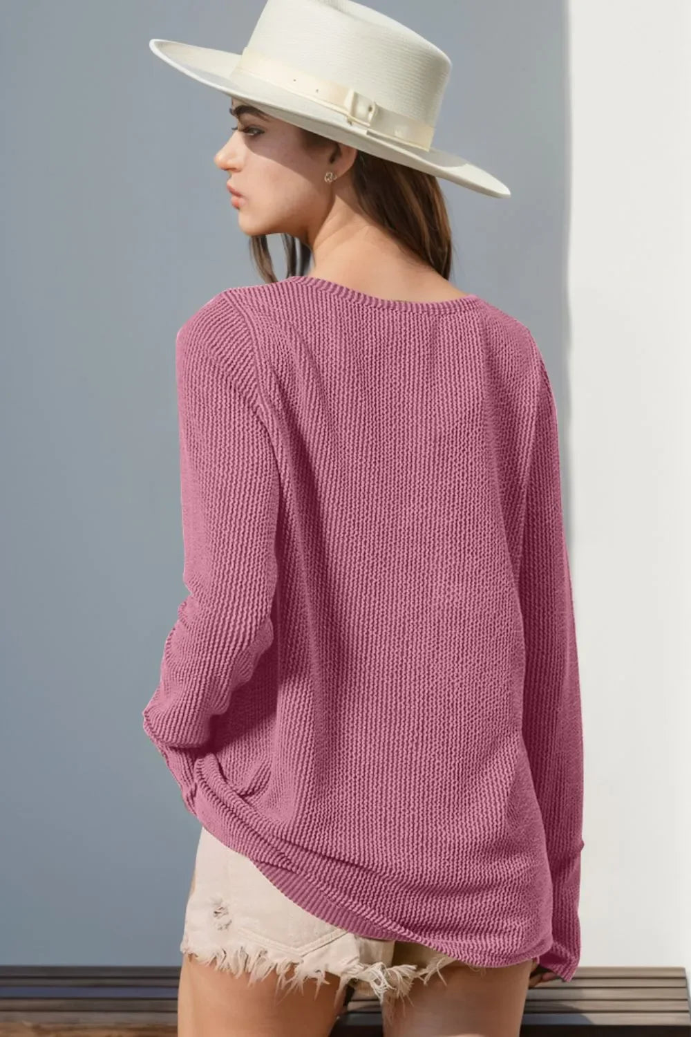 Double Take Full Size Notched Thumbhole Long Sleeve T-Shirt -- 