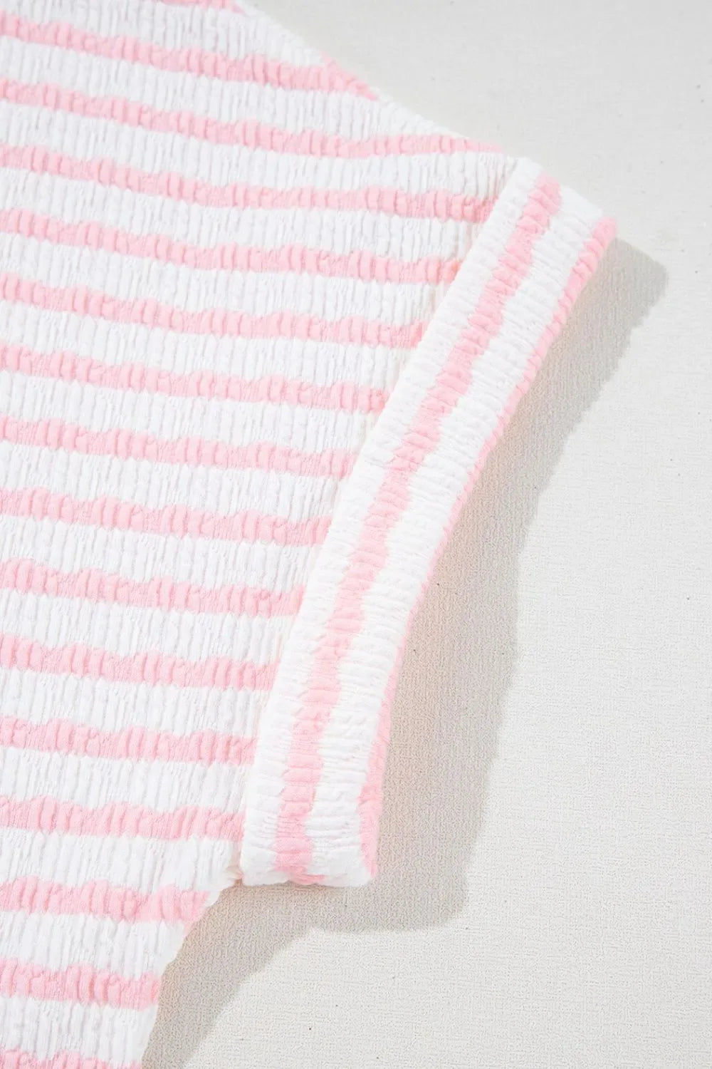 Stripe Knitted Short Sleeve Top and Drawstring Shorts Set -- 