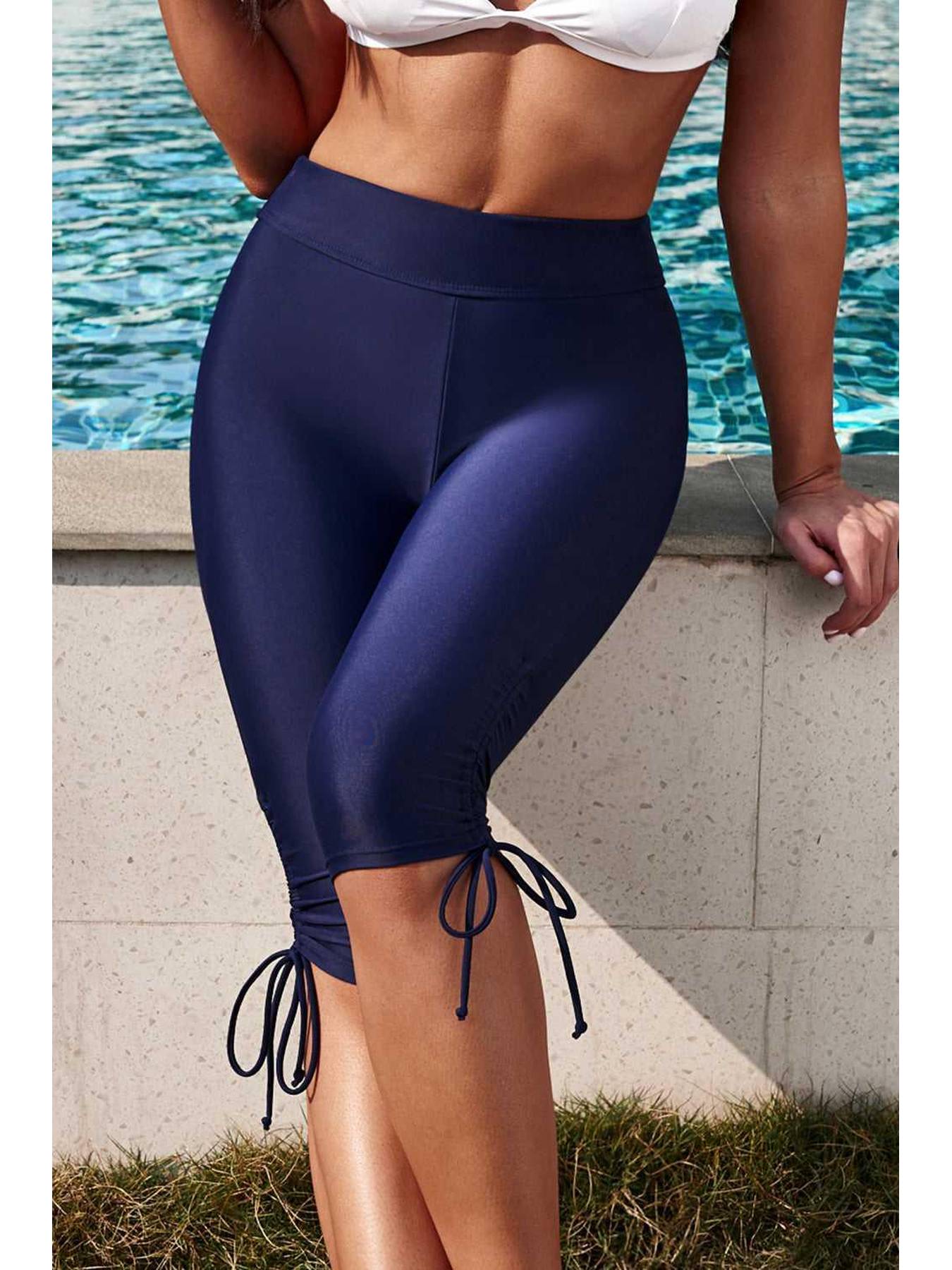 Drawstring Ruched Swim Shorts -- 