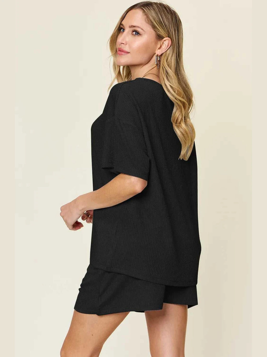 Double Take Basic style Round Neck Solid Set -- 