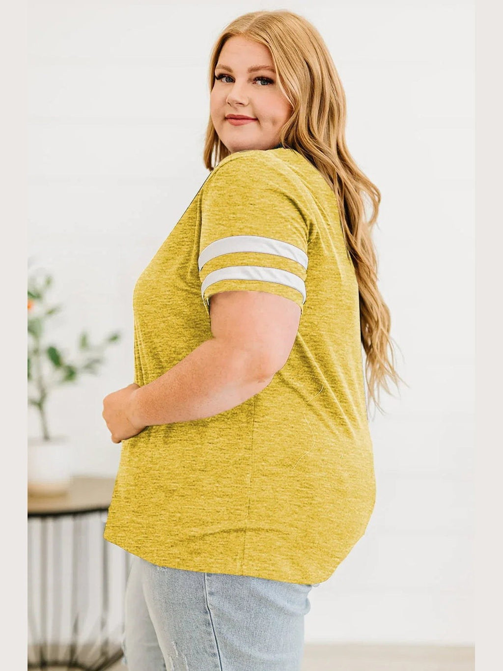 Plus Size Striped V-Neck Tee Shirt -- 