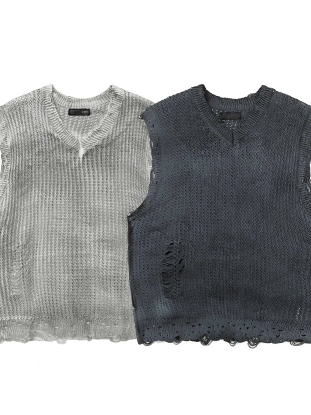 Men's Distressed Knit Vest with Frayed Edges