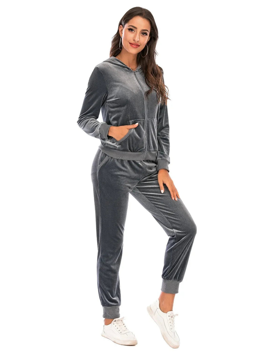 Zip-Up Hooded Jacket and Pants Set -- 