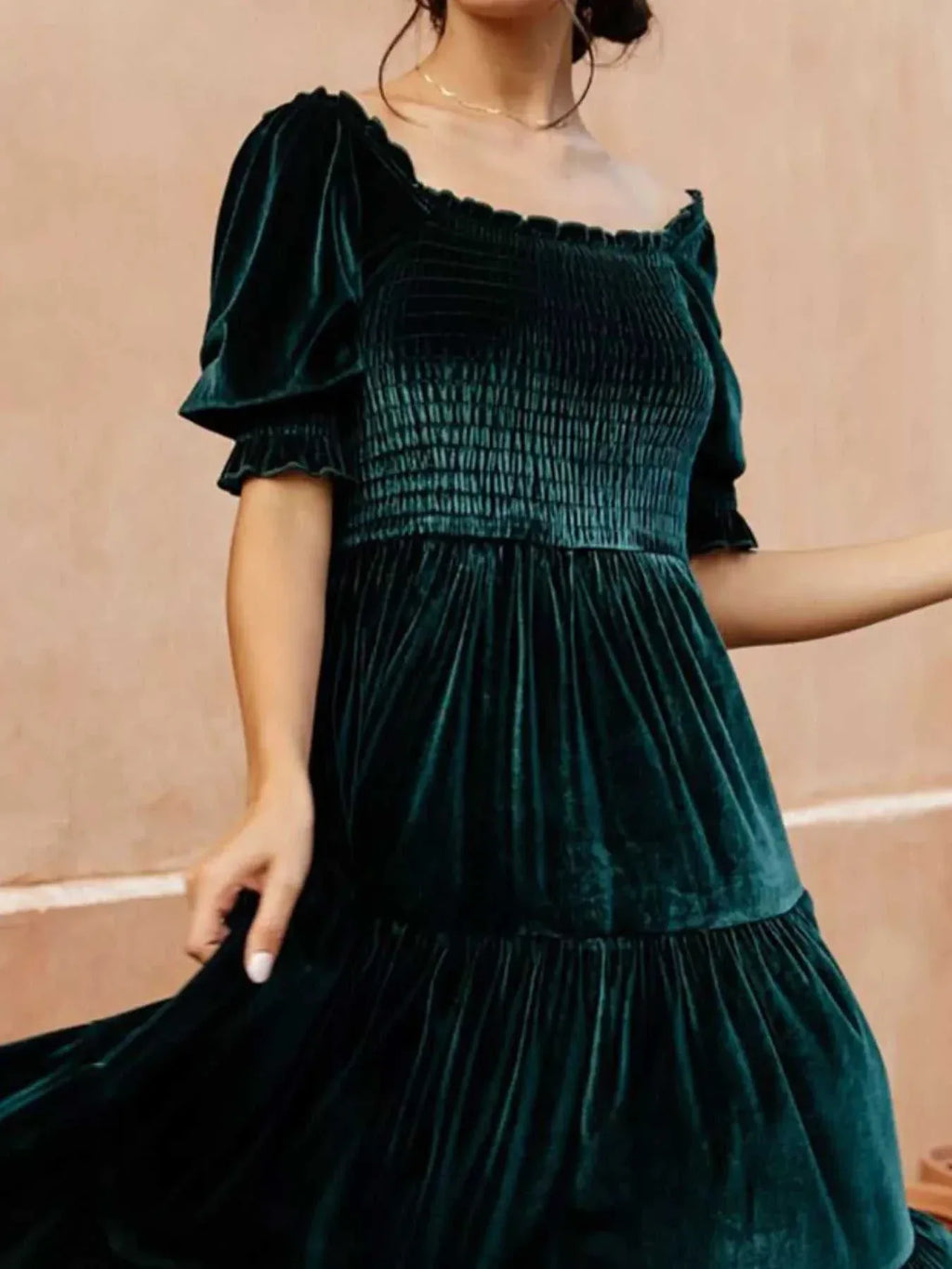 Velvet Smocked Tiered Midi Dress -- 