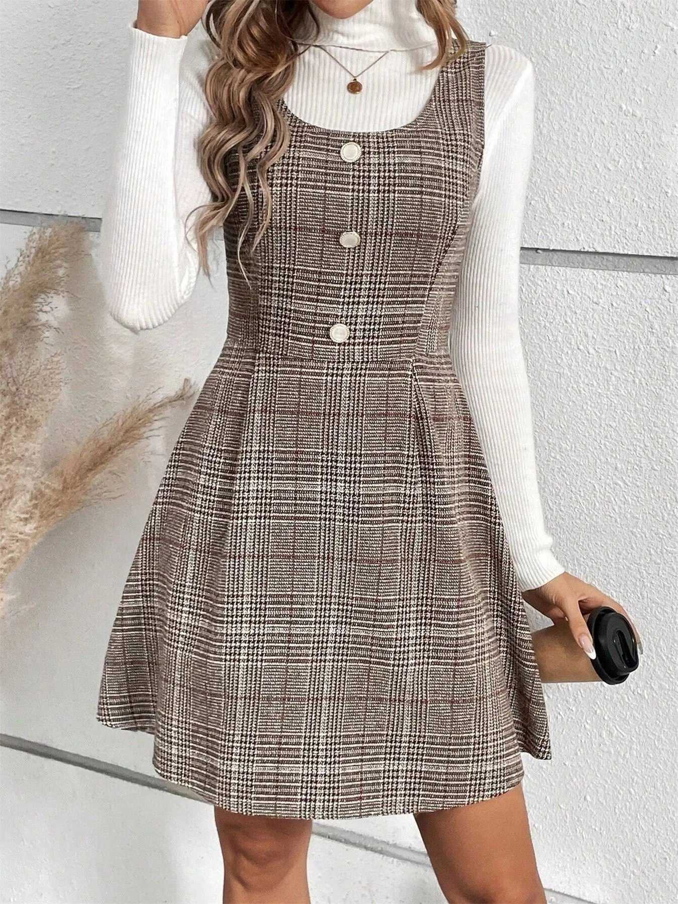 Plaid Wide Strap Mini Dress