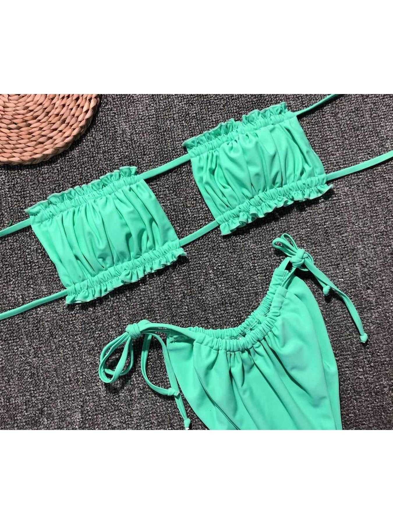 Frill Trim Ruched Bikini Set -- 