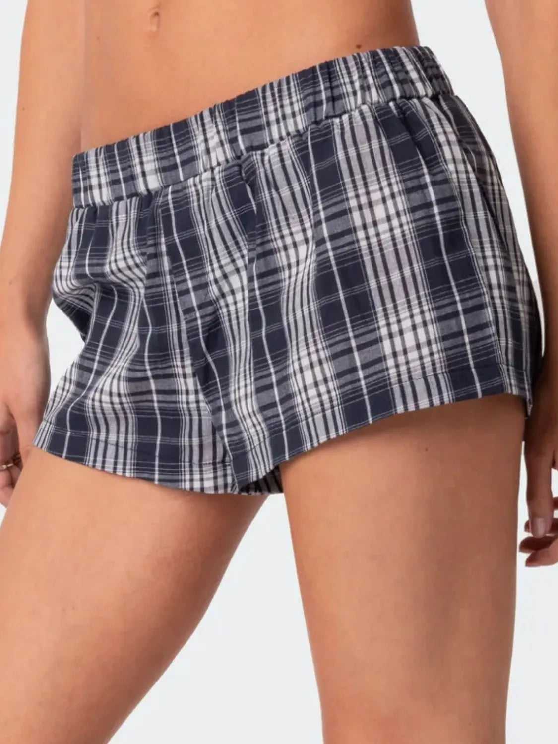 Plaid Elastic Waist Shorts