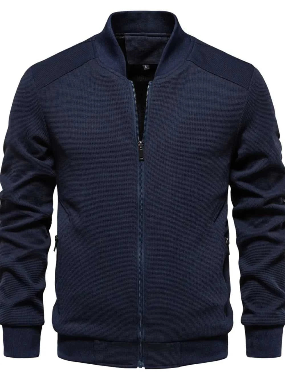 Men's Waffle Knit Baseball Collar Zip Up Jacket