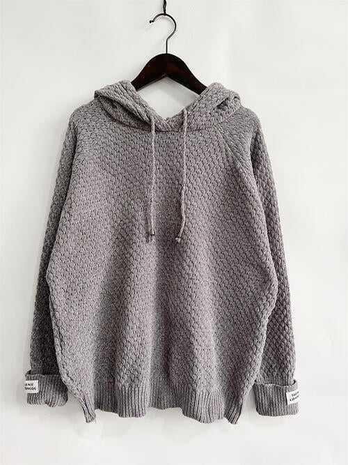 Drawstring Long Sleeve Hooded Sweater -- 