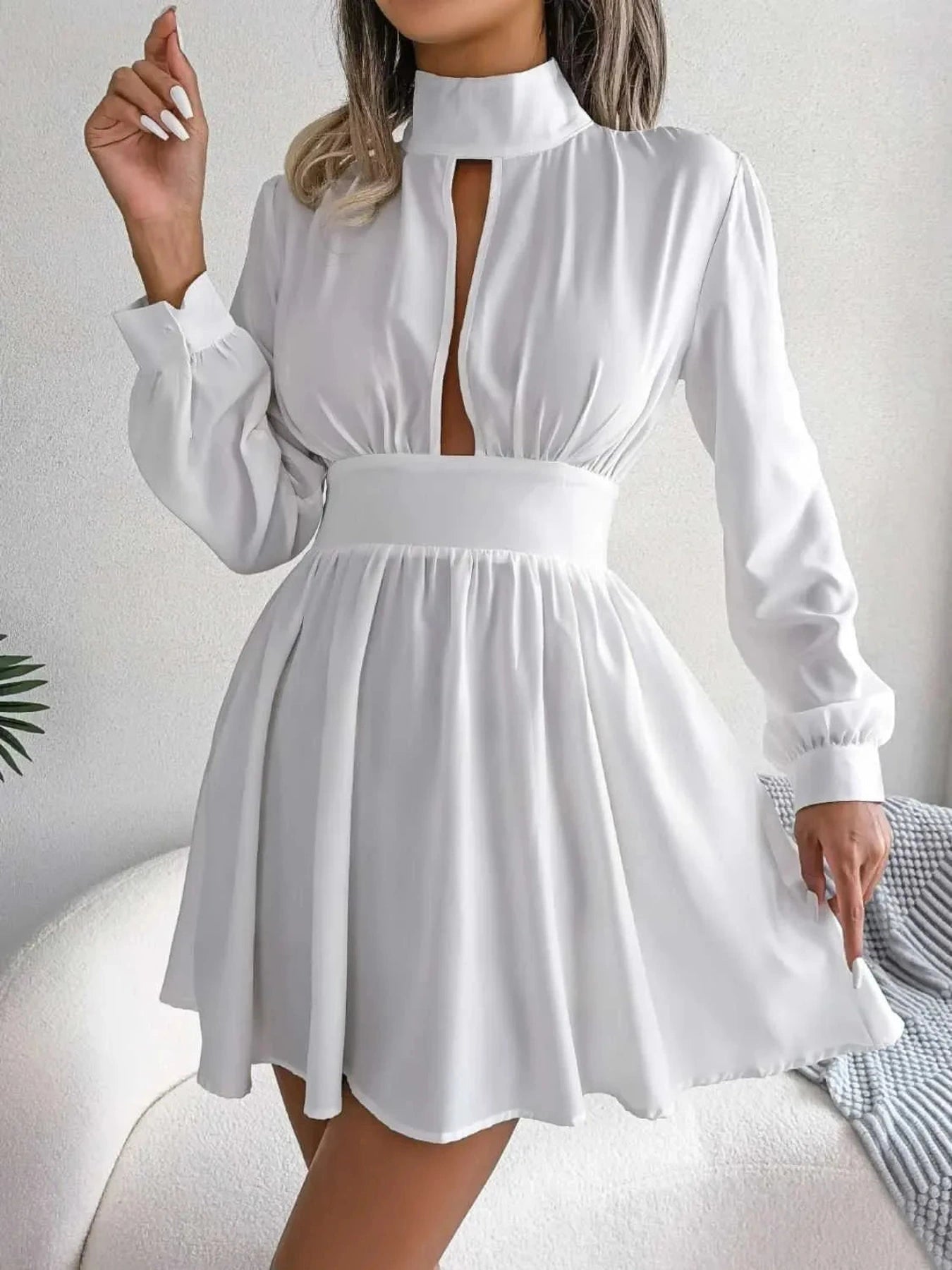 Cutout Turtleneck A-Line Mini Dress -- 