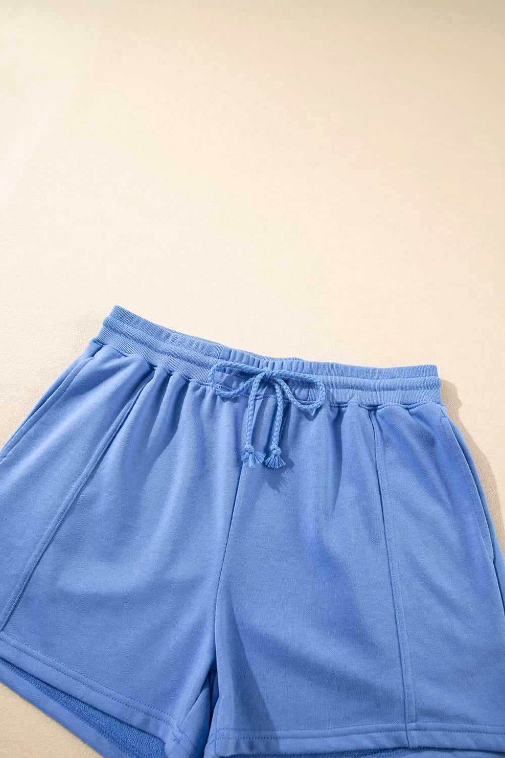 Drawstring Zipped Short Sleeve Hoodie and Shorts Set -- 