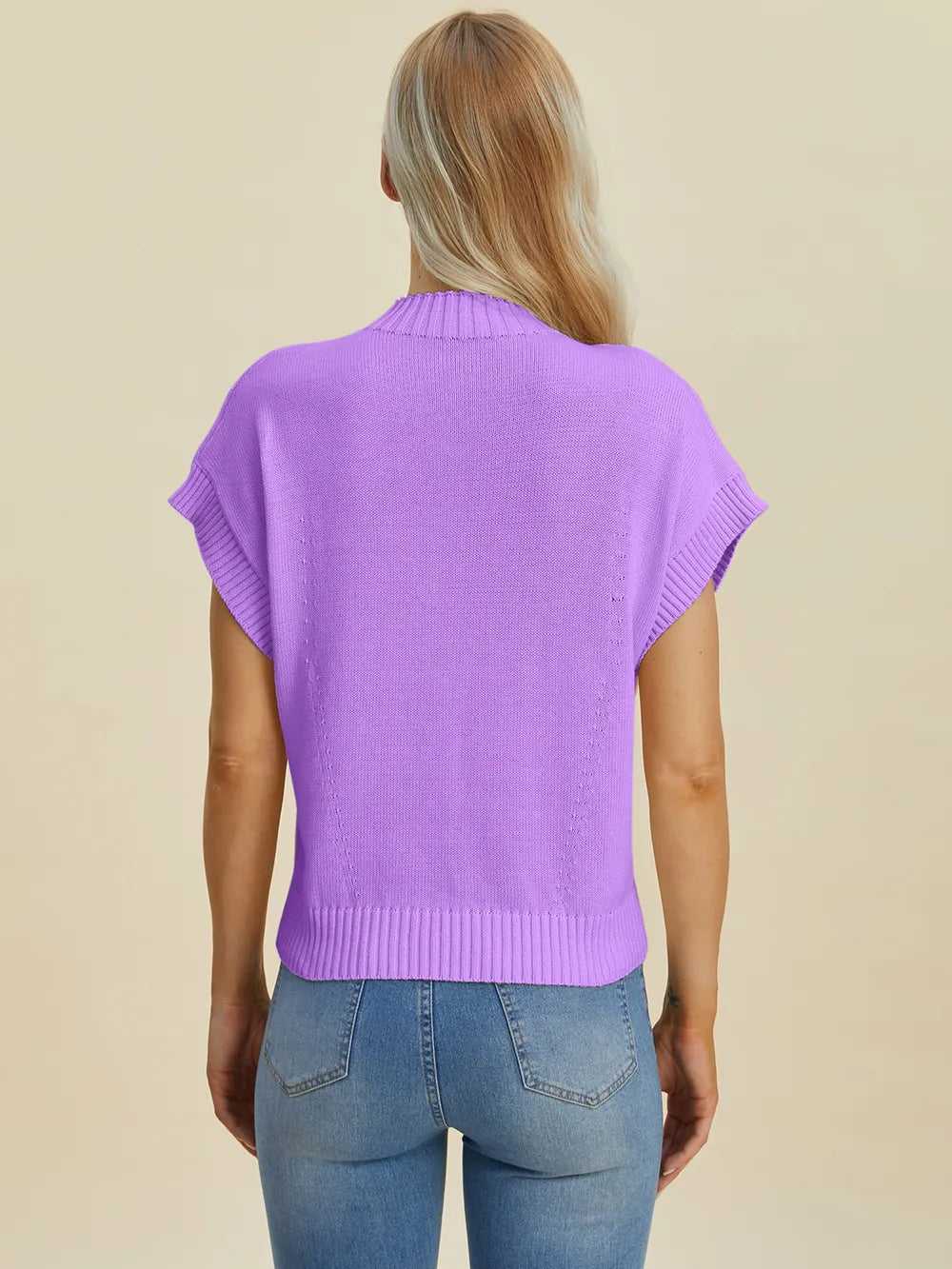 Double Take Full Size Mock Neck Short Sleeve Sweater