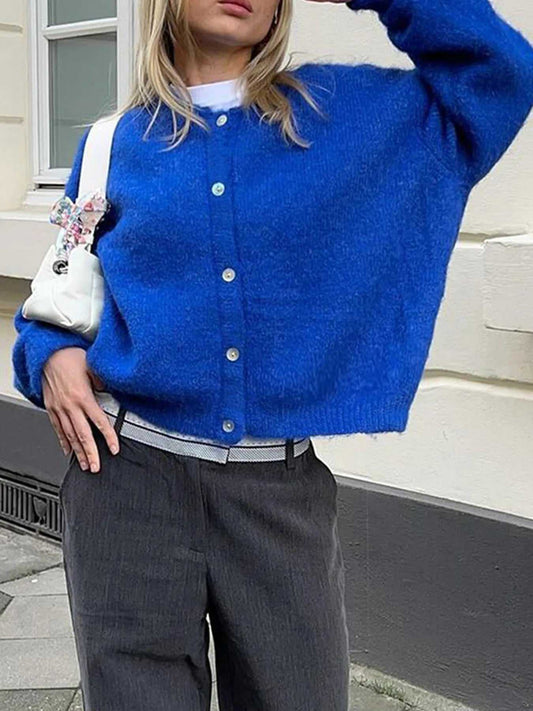Button-Up Cropped Sweater Cardigan