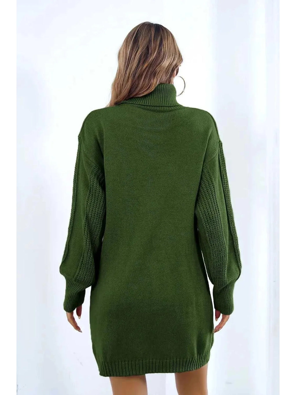 Openwork Turtleneck Long Sleeve Sweater Dress -- 