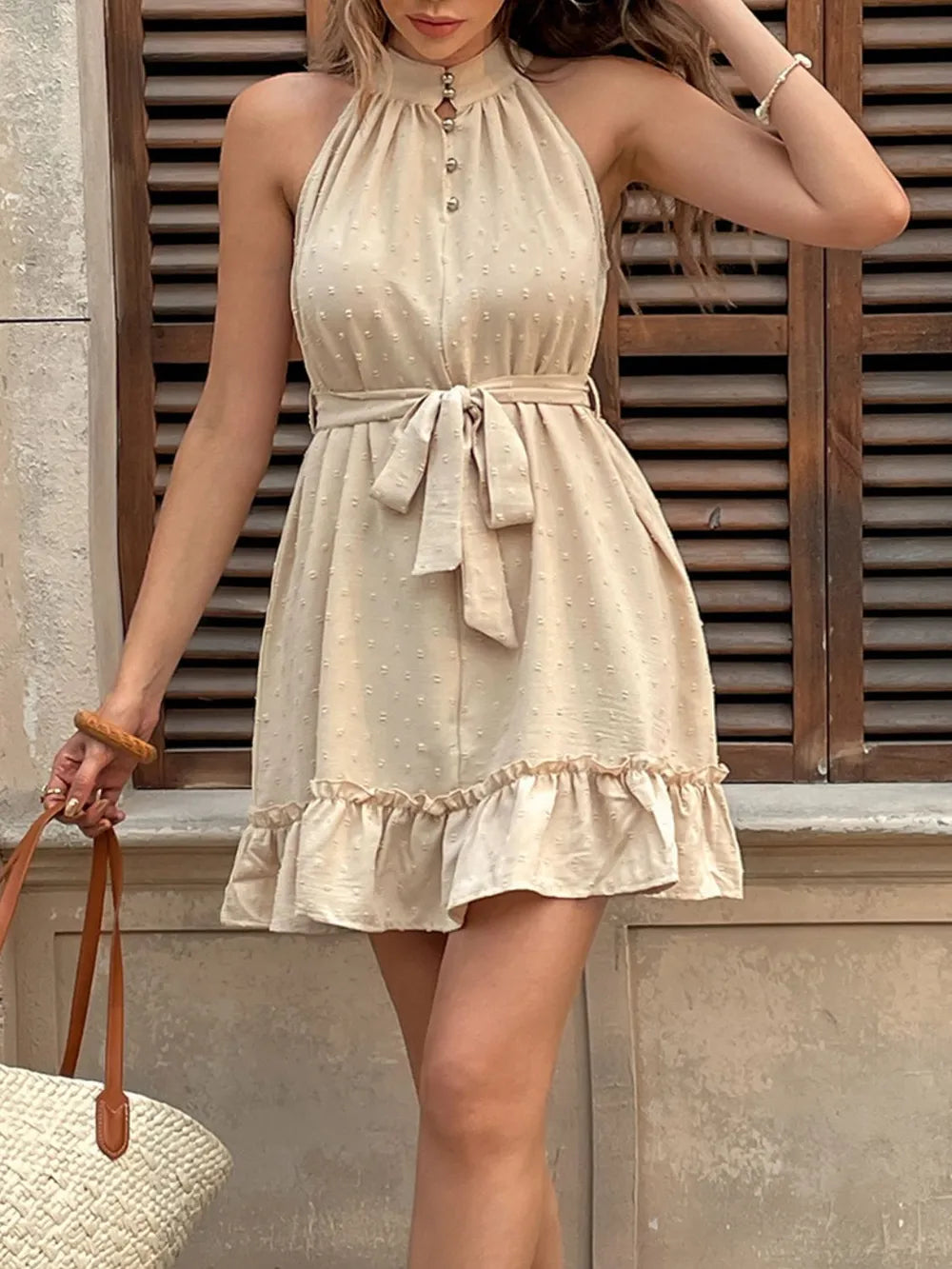 Swiss Dot Ruffled Sleeveless Midi Dress – Feminine Summer Style