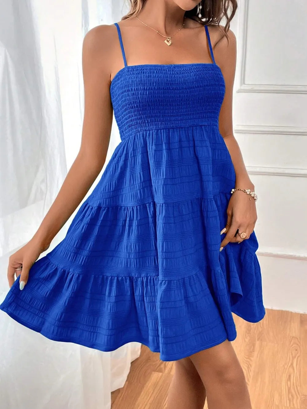 Smocked Tiered Sleeveless Midi Dress – Boho Summer Style