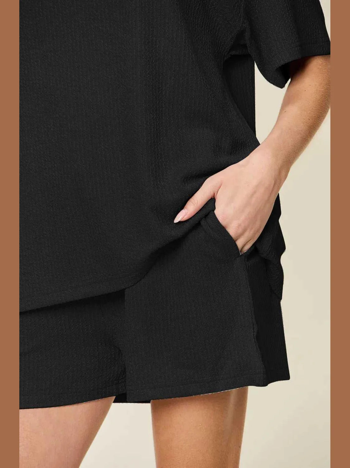 Double Take Basic style Round Neck Solid Set -- 