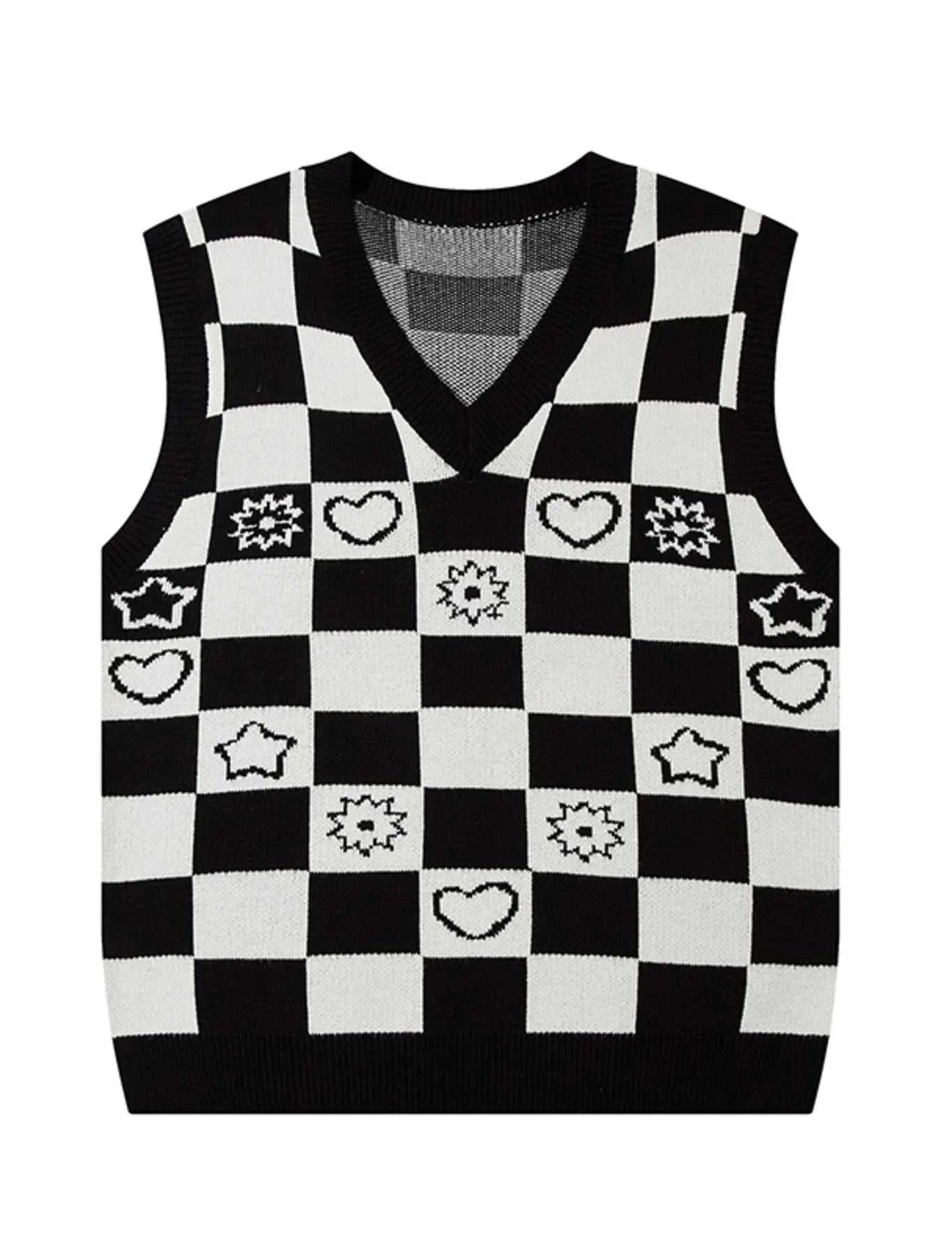 Men's Checkered Heart Pattern Sweater Vest