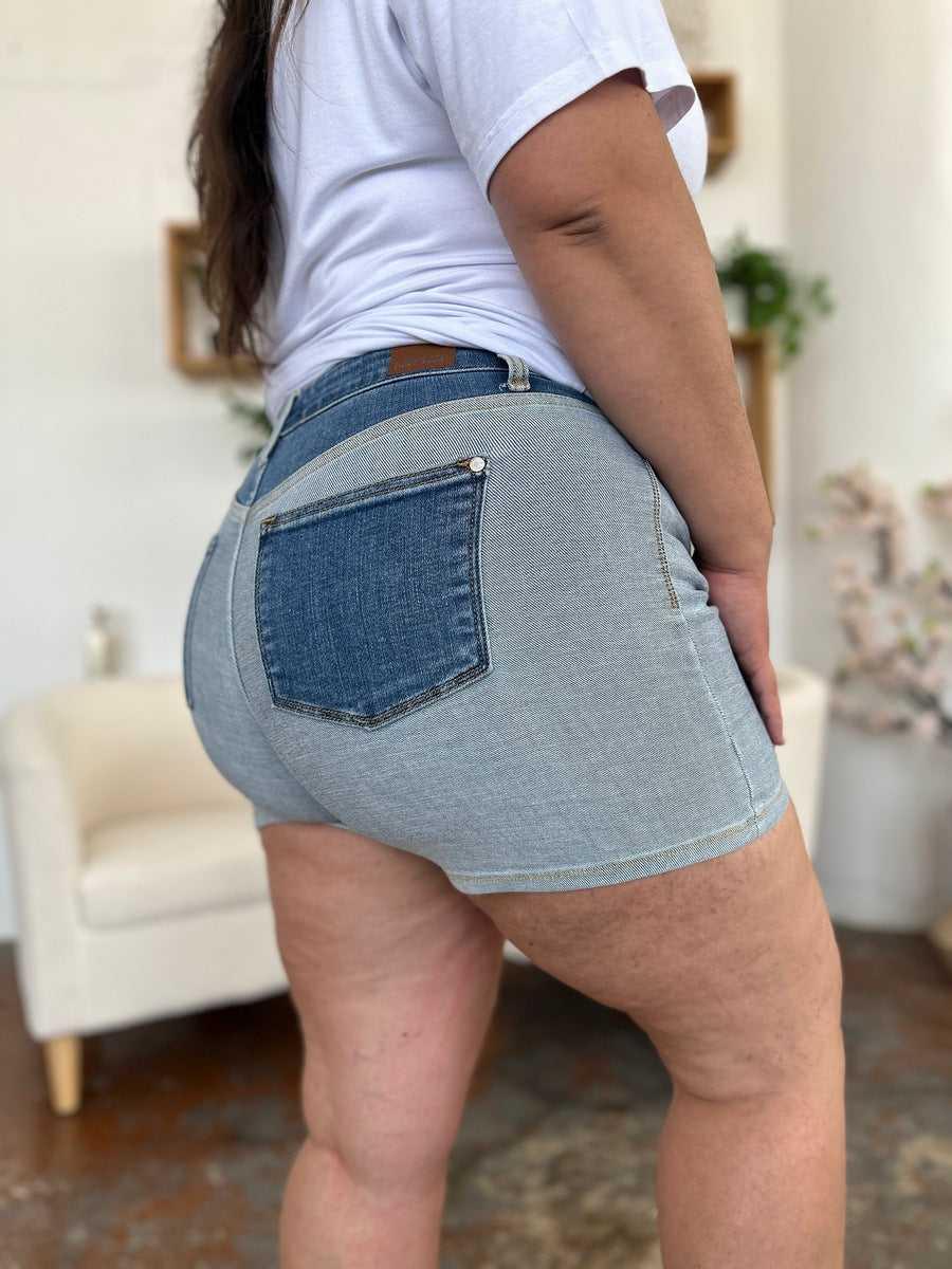 Judy Blue Full Size Color Block Denim Shorts -- 