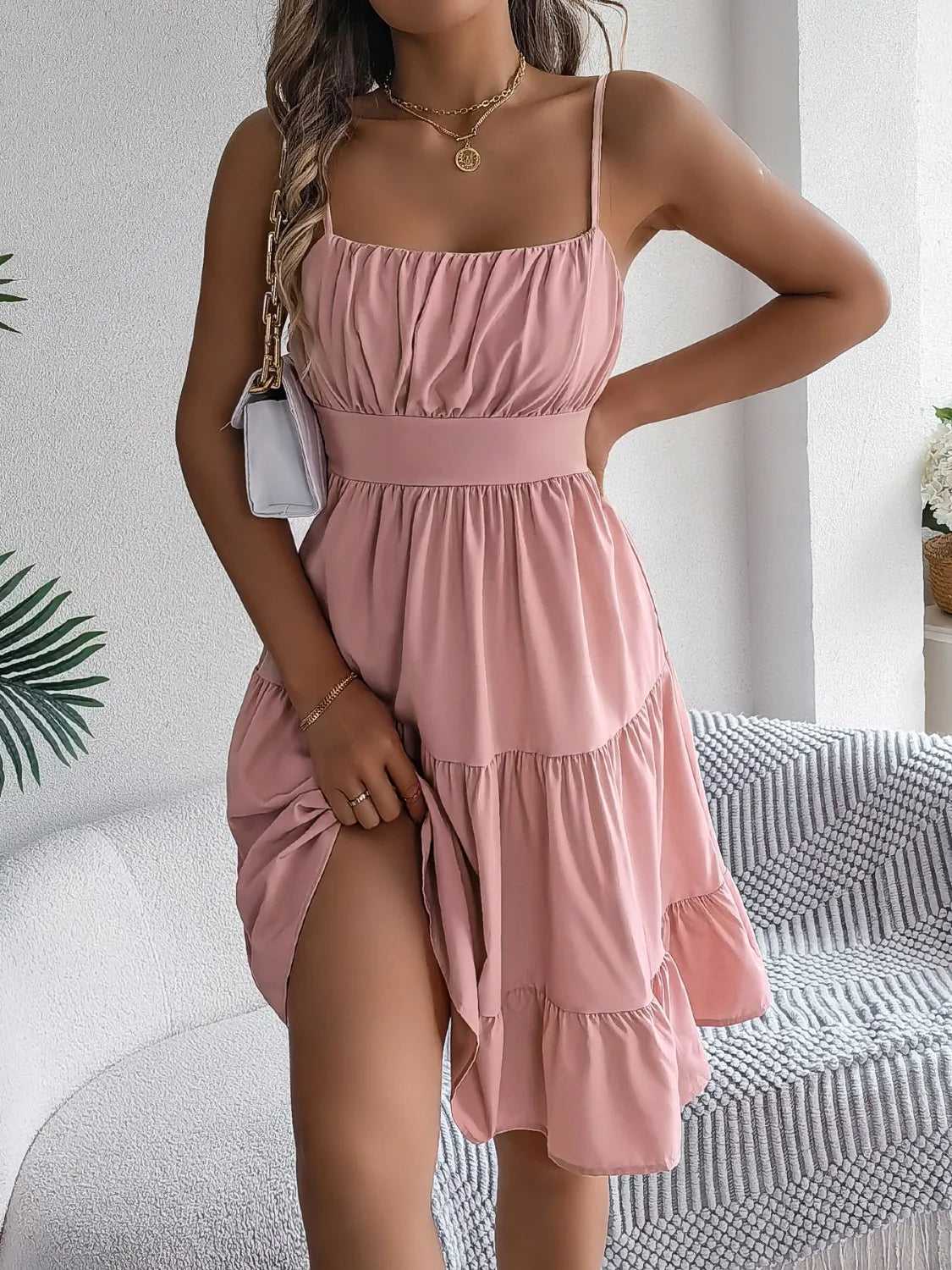 Smocked Back Tiered Cami Dress